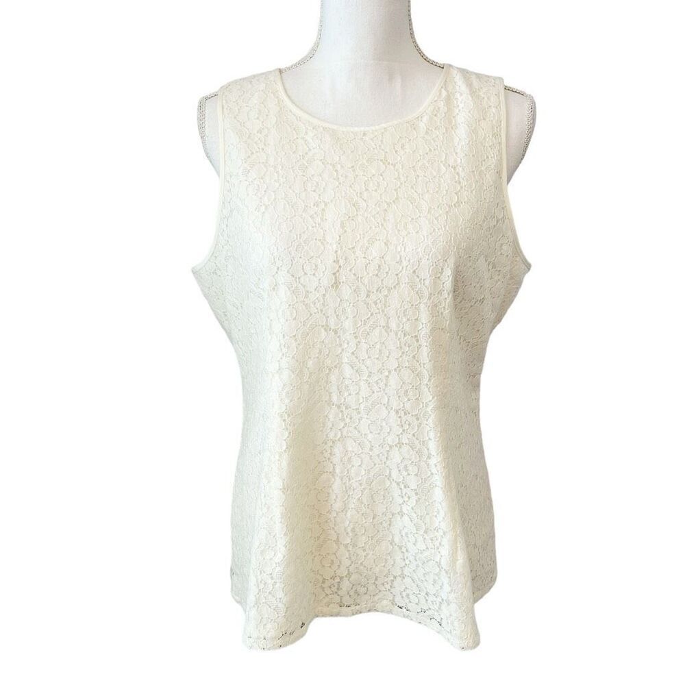 Banana Republic Ivory Lace Tank, Sleeveless Blouse Size 14